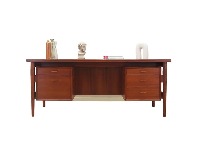 Desk, model 207, brown teak wood, by A. Vodder, for Sibast, Denmark, 1960s. - DIMENSION