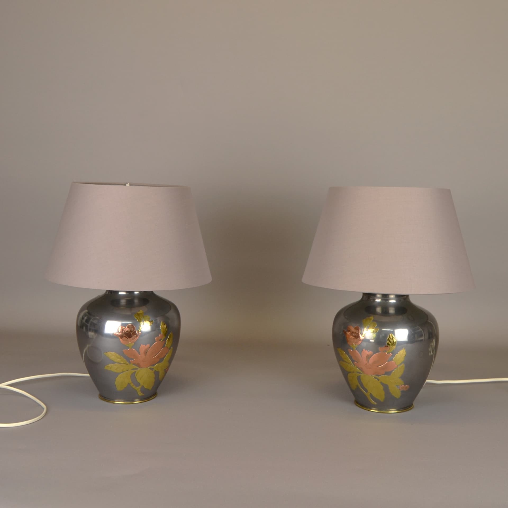 Para lamp stołowych, metal szary, lata 70. - 245