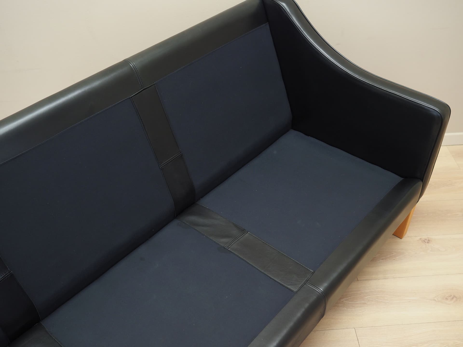 Sofa, skóra czarna, Dania, lata 70. - 63434