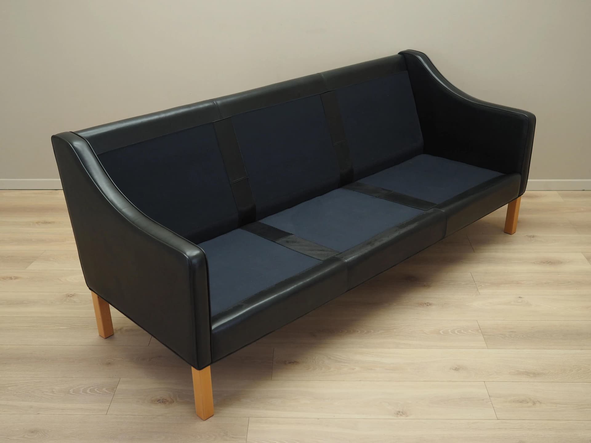 Sofa, skóra czarna, Dania, lata 70. - 35209