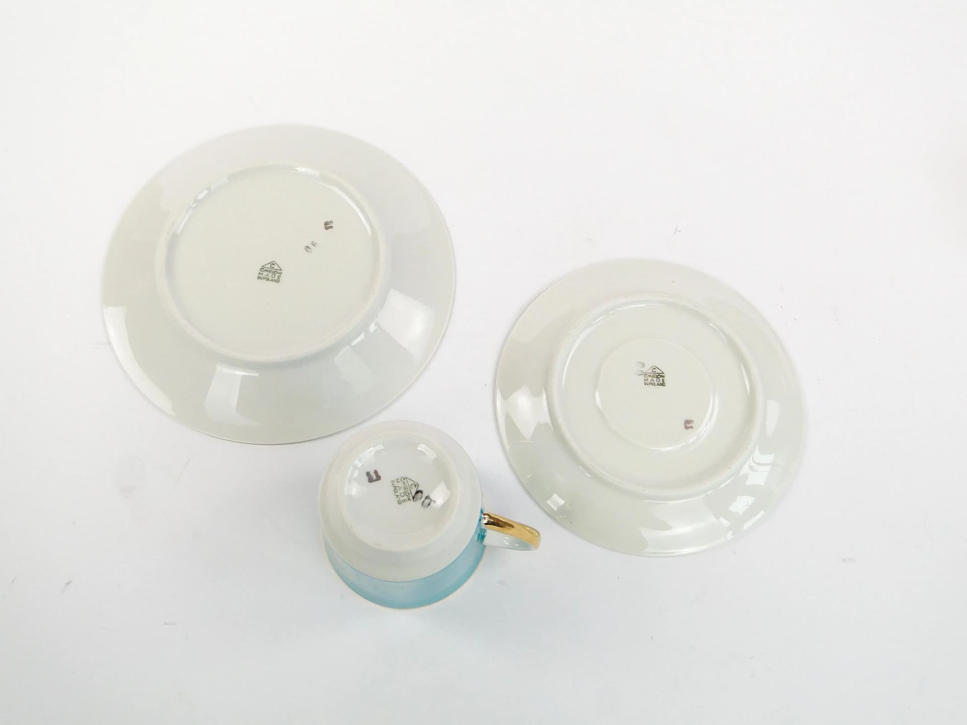 Zestaw śniadaniowy June, porcelana turkusowa, proj. W. Potacki, Ćmielów, Polska, lata 60. - 35425