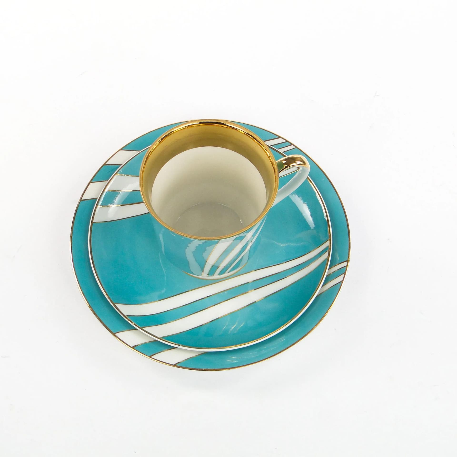 Zestaw śniadaniowy June, porcelana turkusowa, proj. W. Potacki, Ćmielów, Polska, lata 60. - 35422