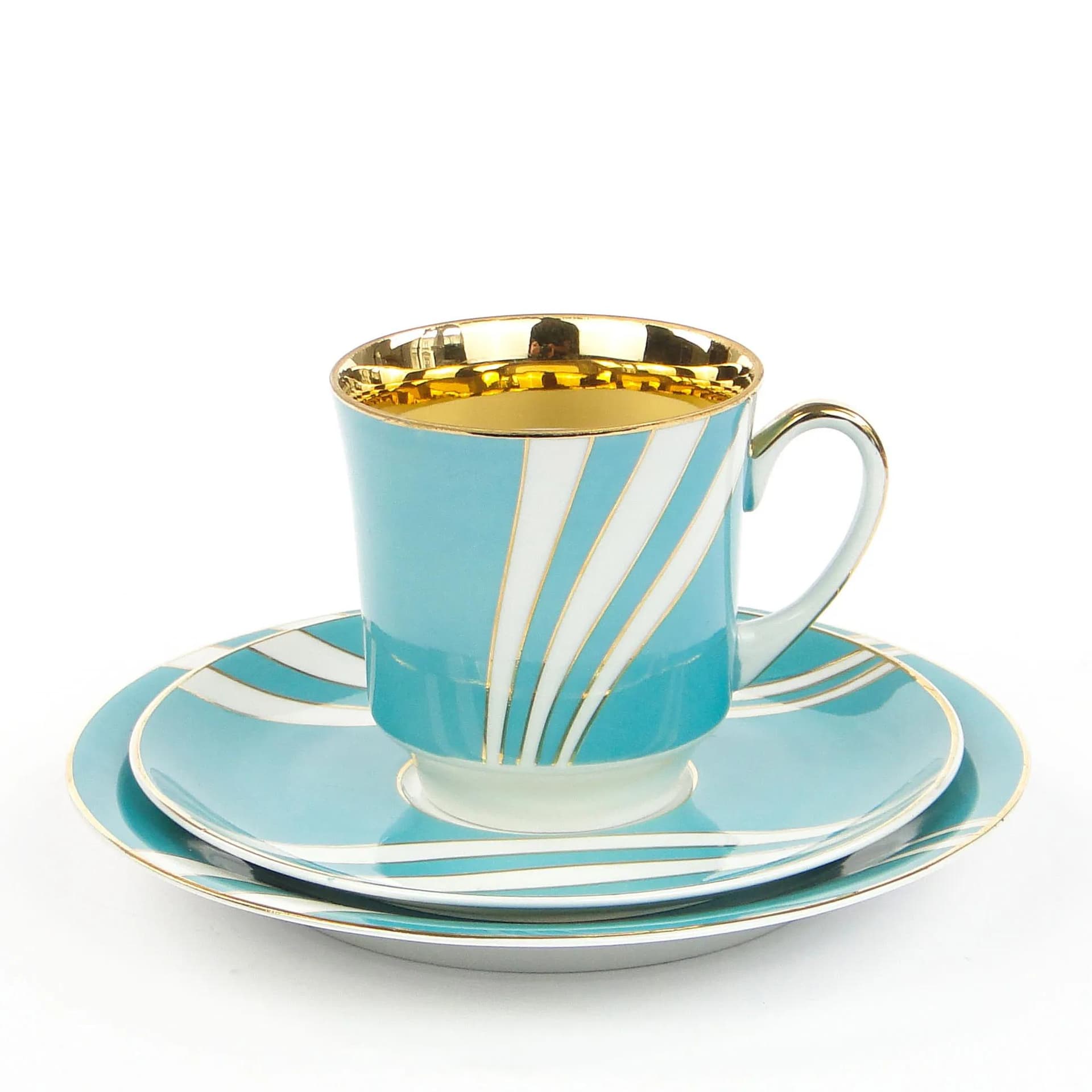 Zestaw śniadaniowy June, porcelana turkusowa, proj. W. Potacki, Ćmielów, Polska, lata 60. - 35420