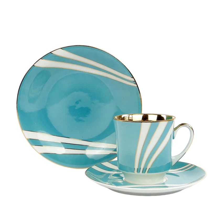 Breakfast set June, turquoise porcelain, by W. Potacki, Ćmielów, Poland, 1960s.