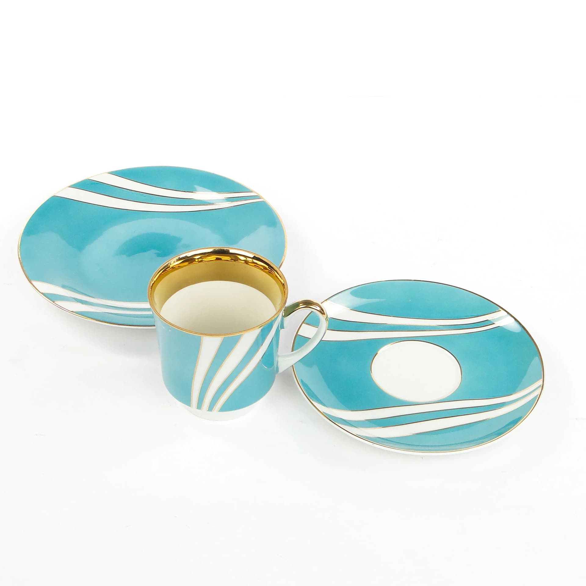 Zestaw śniadaniowy June, porcelana turkusowa, proj. W. Potacki, Ćmielów, Polska, lata 60. - 35424
