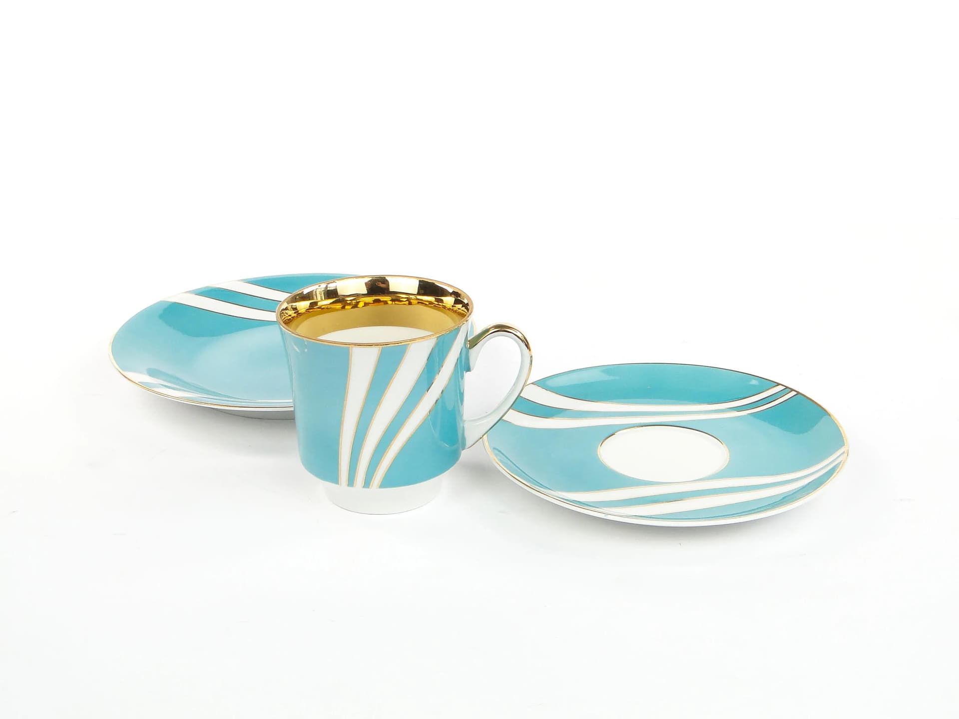 Zestaw śniadaniowy June, porcelana turkusowa, proj. W. Potacki, Ćmielów, Polska, lata 60. - 35423