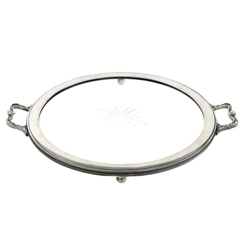 Secessionist tray, silver, brass, pewter, glass, Argentor, Austria, early 20th c.