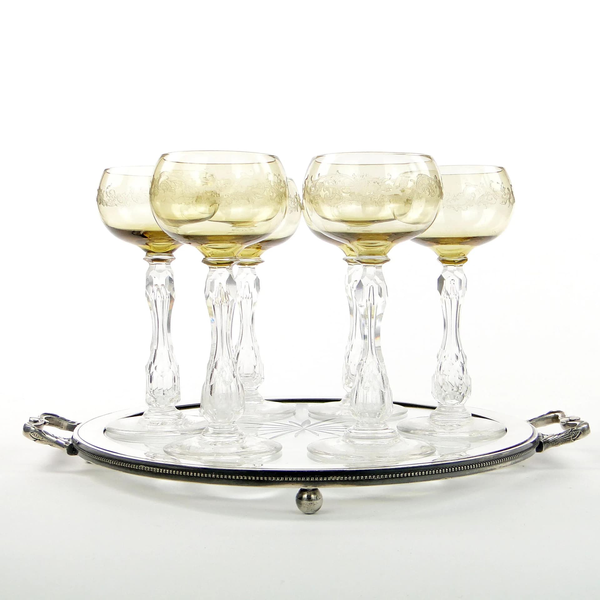 Taca secesyjna, srebro, mosiądz, cyna, szkło, Argentor, Austria, początek XX w. - 35400