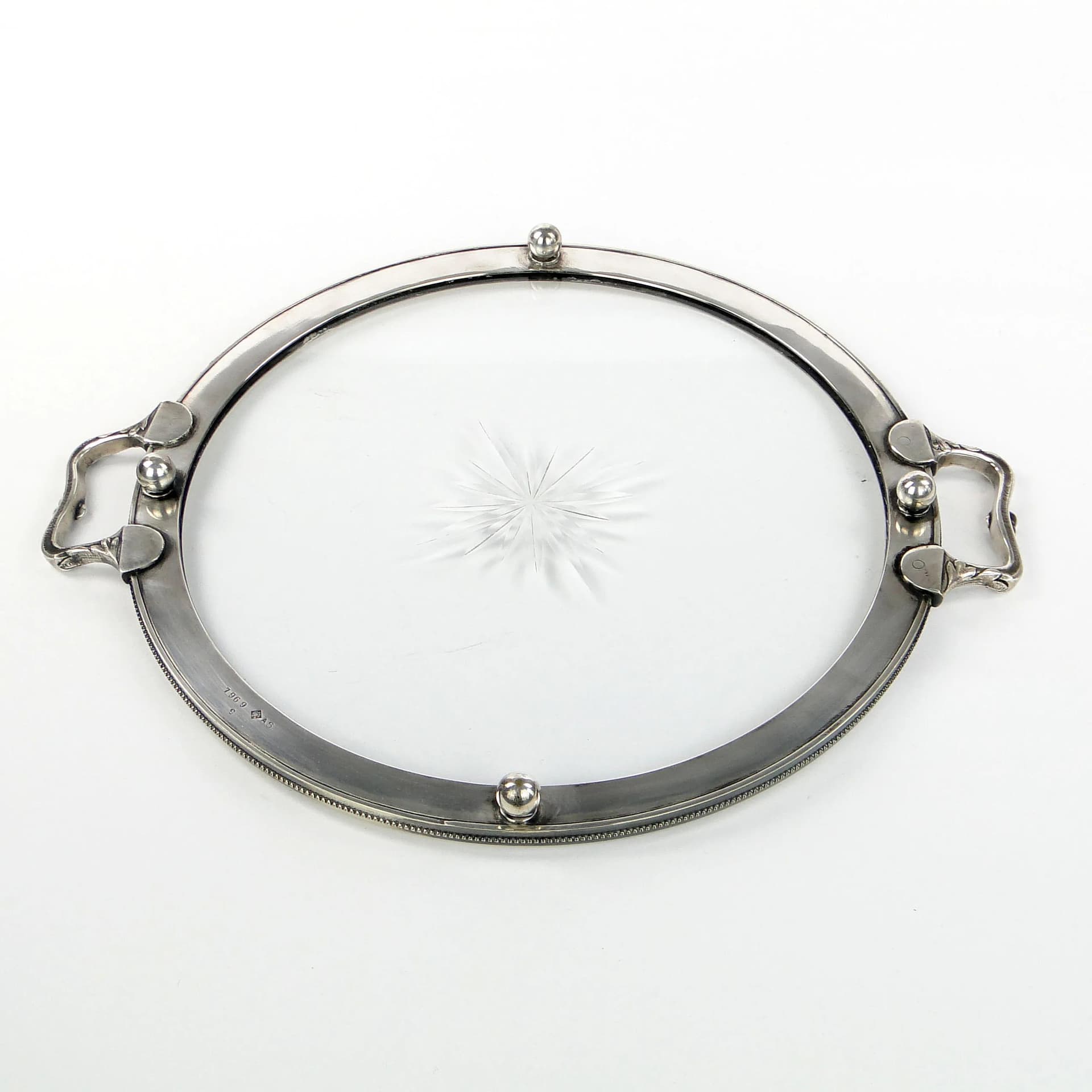 Taca secesyjna, srebro, mosiądz, cyna, szkło, Argentor, Austria, początek XX w. - 35405