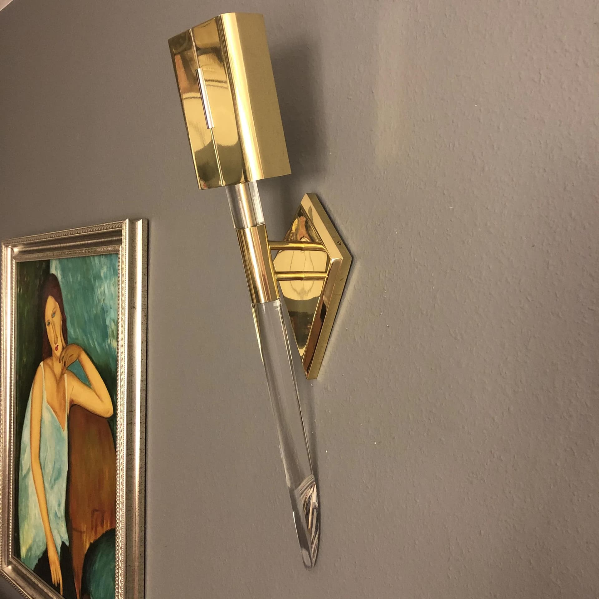 Wall lamp, golden brass, acrylic, Germany, 1970s. - 35314