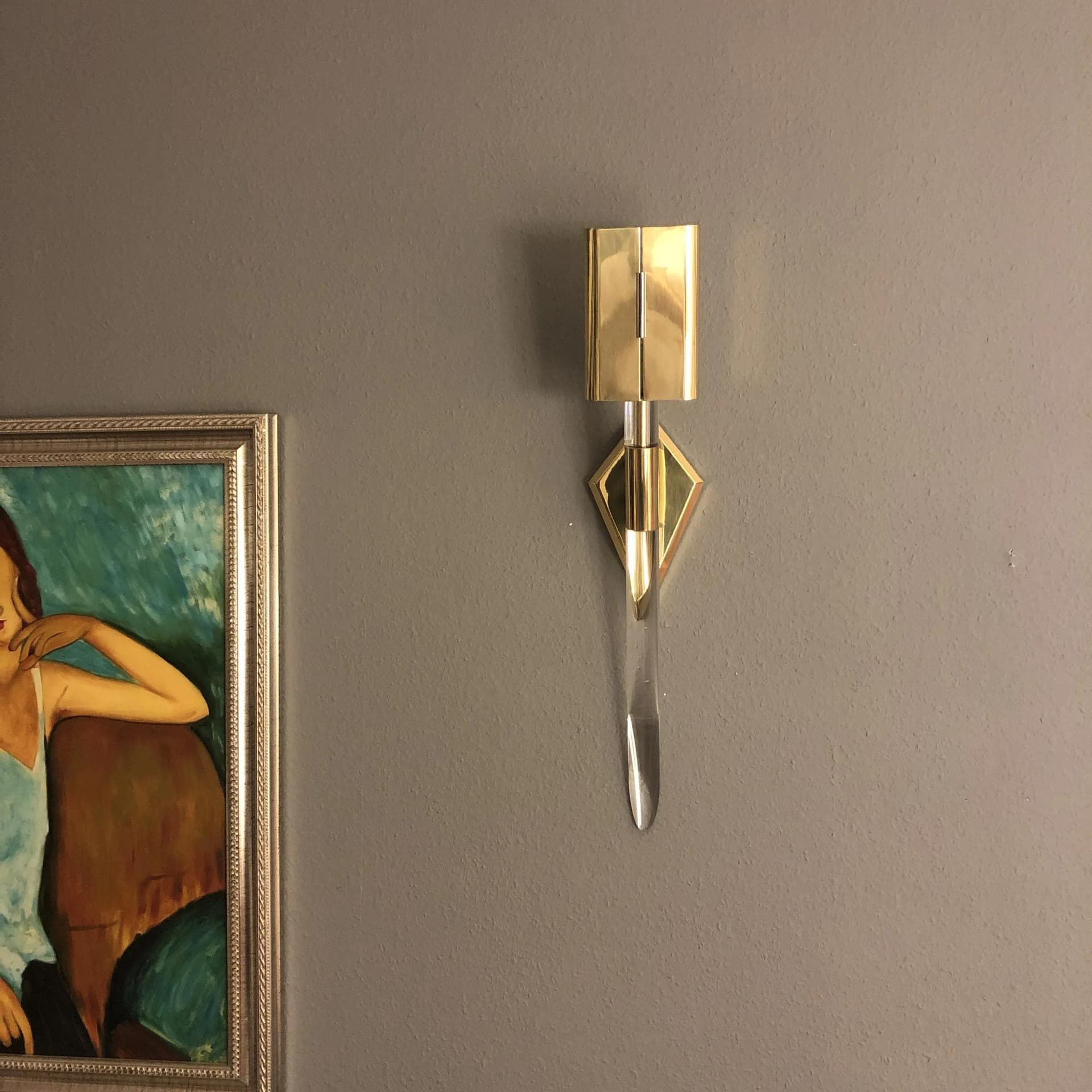 Wall lamp, golden brass, acrylic, Germany, 1970s. - 35312