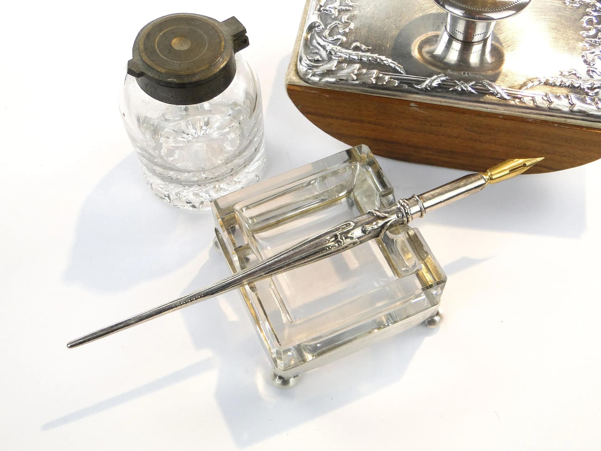 Pen Stand, Art Deco, transparent crystal glass, silver, Germany, early 20th c. - 35391