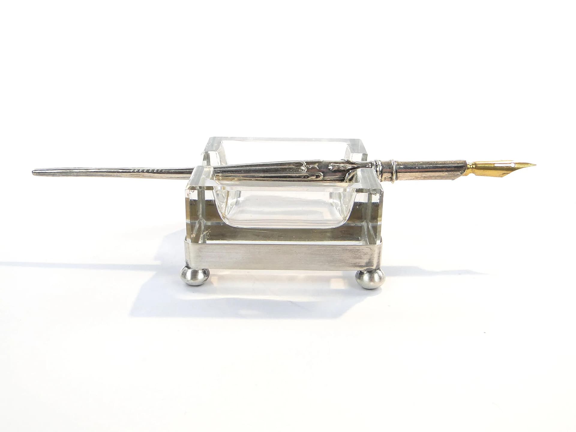 Pen Stand, Art Deco, transparent crystal glass, silver, Germany, early 20th c. - 35398