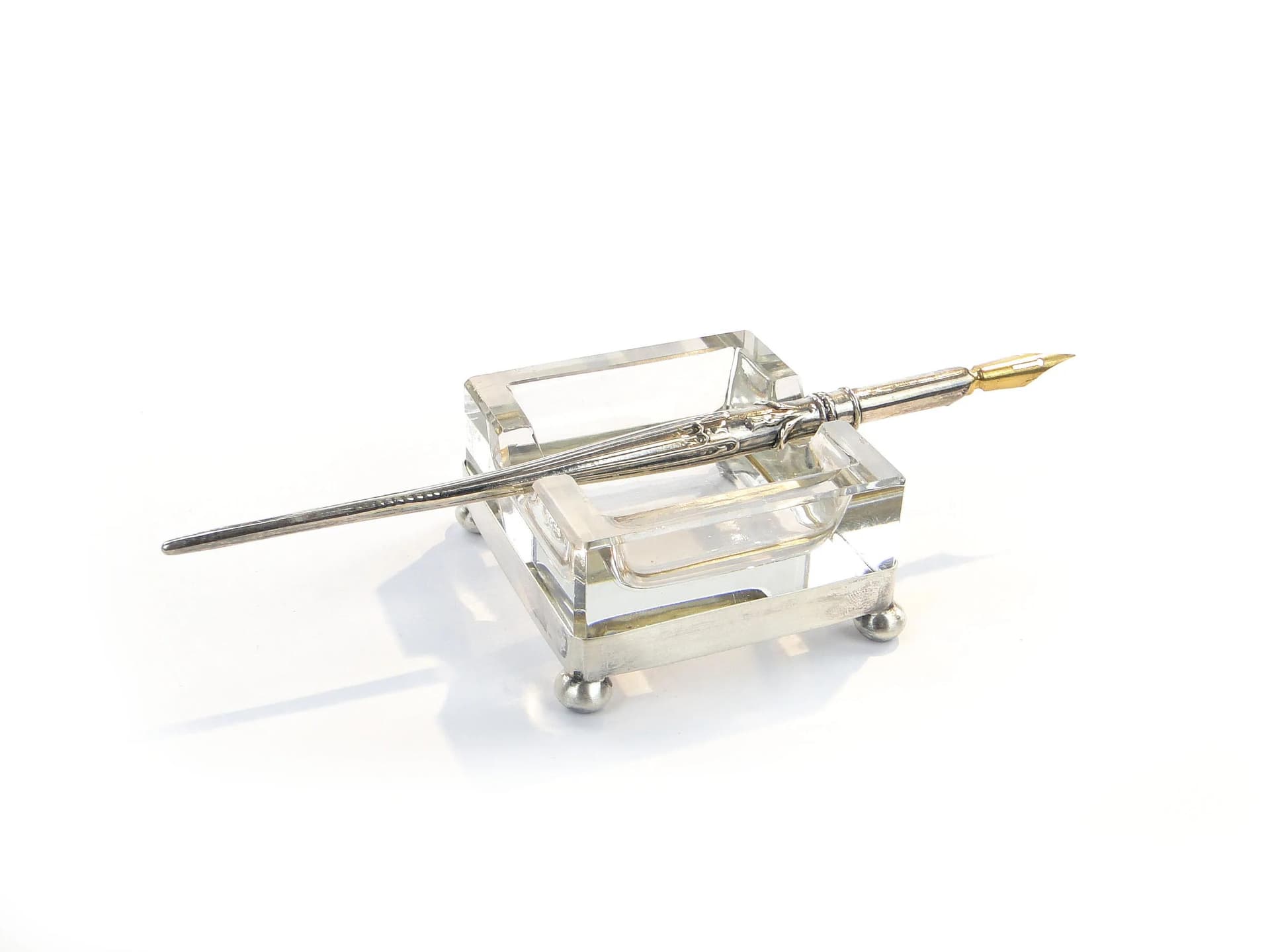 Pen Stand, Art Deco, transparent crystal glass, silver, Germany, early 20th c. - 35392