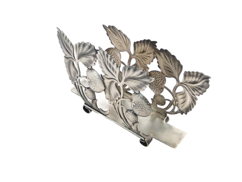 Napkin holder Poziomki, postmodernism, silver metal, HEFRA, Poland, 1960s