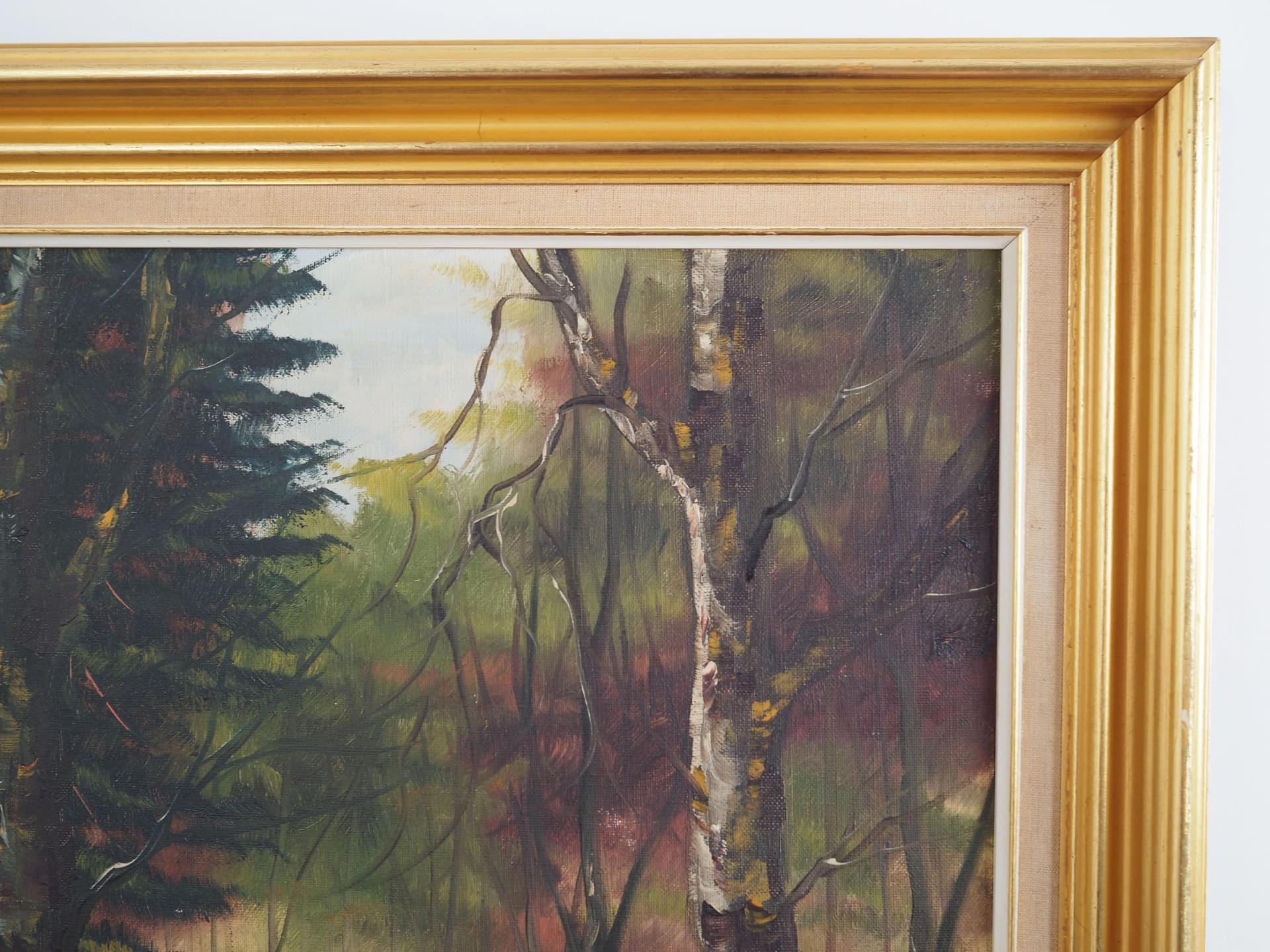 Obraz W głębi lasu, skandynawski, zielony, olej na płótnie, Polska, lata 70. - 35477