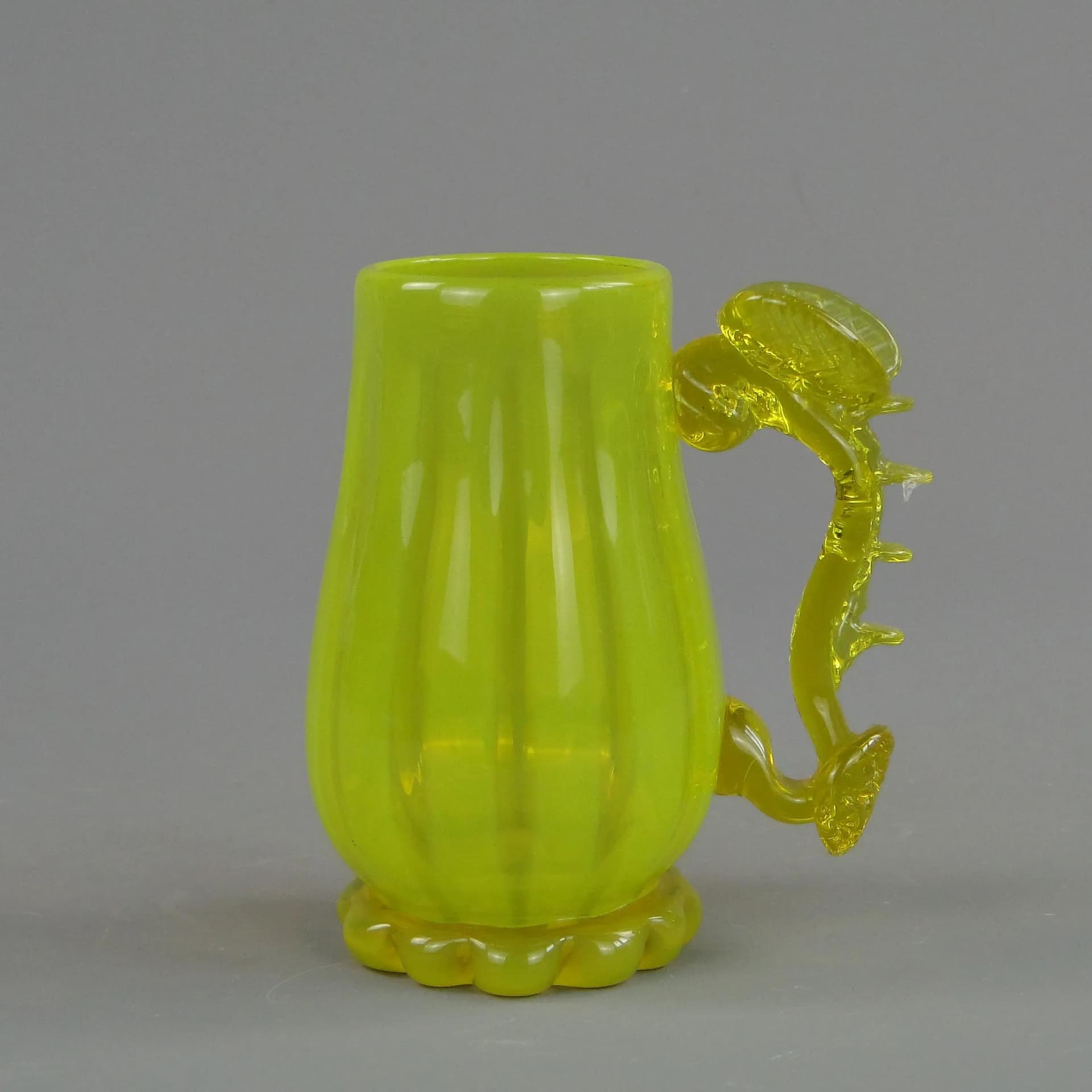 Artistic tankard, yellow uranium glass, by J. Słuczan-Orkusz, Poland, 1970s - 35353