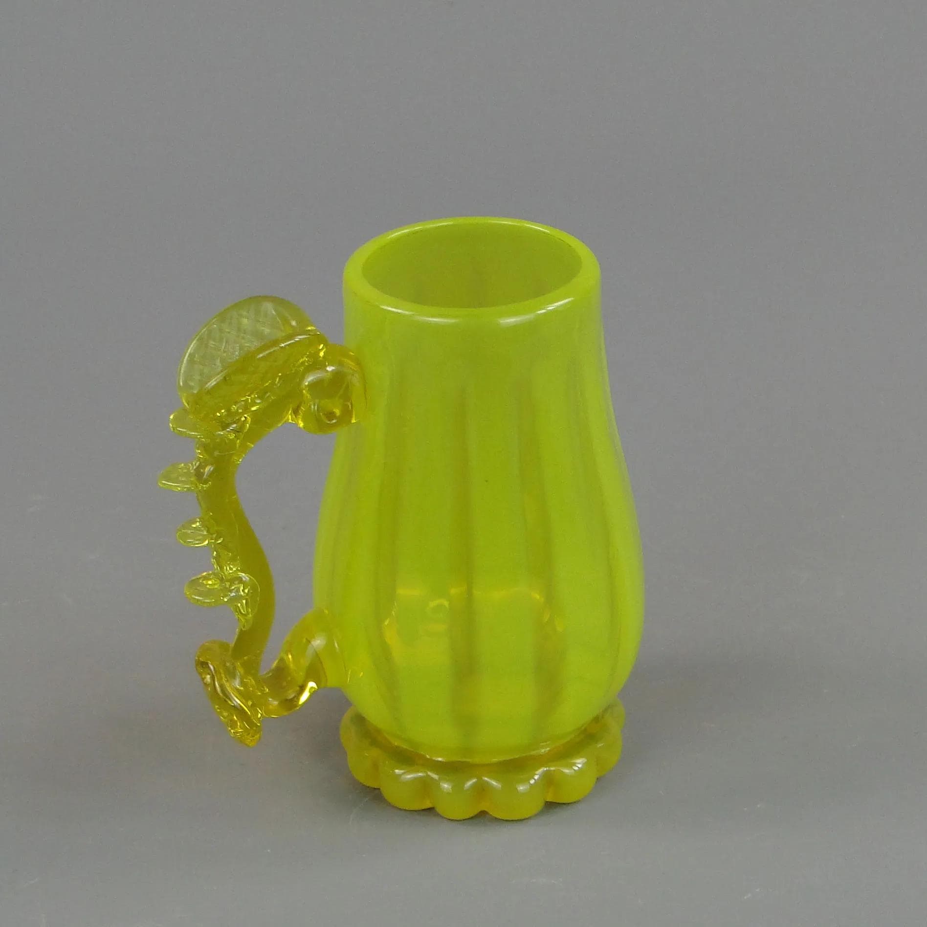 Artistic tankard, yellow uranium glass, by J. Słuczan-Orkusz, Poland, 1970s - 35355