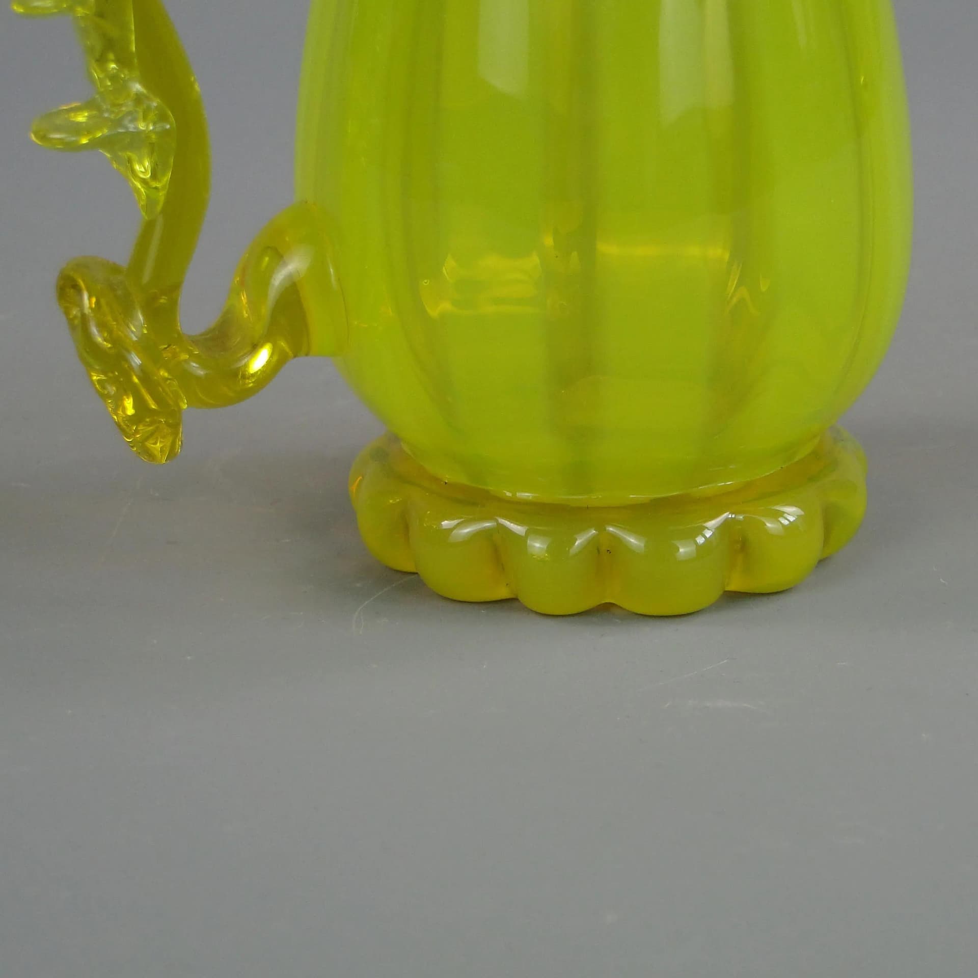 Artistic tankard, yellow uranium glass, by J. Słuczan-Orkusz, Poland, 1970s - 35357