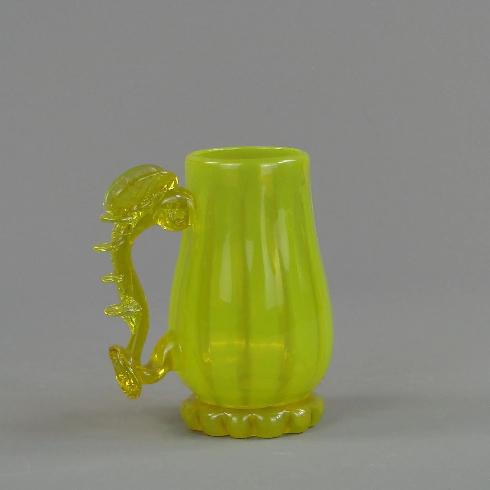 Artistic tankard, yellow uranium glass, by J. Słuczan-Orkusz, Poland, 1970s - 35354