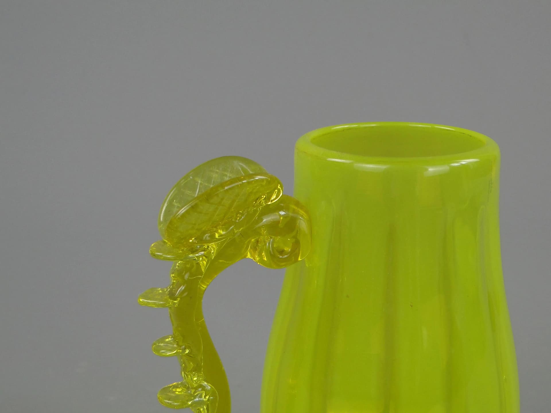 Artistic tankard, yellow uranium glass, by J. Słuczan-Orkusz, Poland, 1970s - 35356