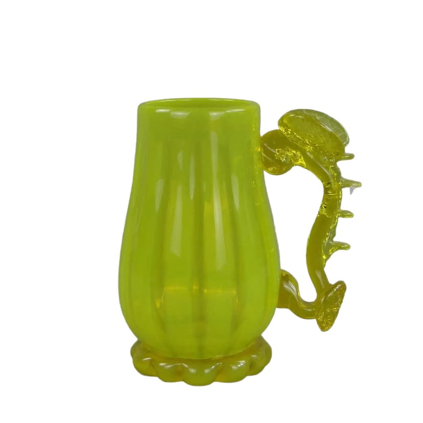 Artistic tankard, yellow uranium glass, by J. Słuczan-Orkusz, Poland, 1970s