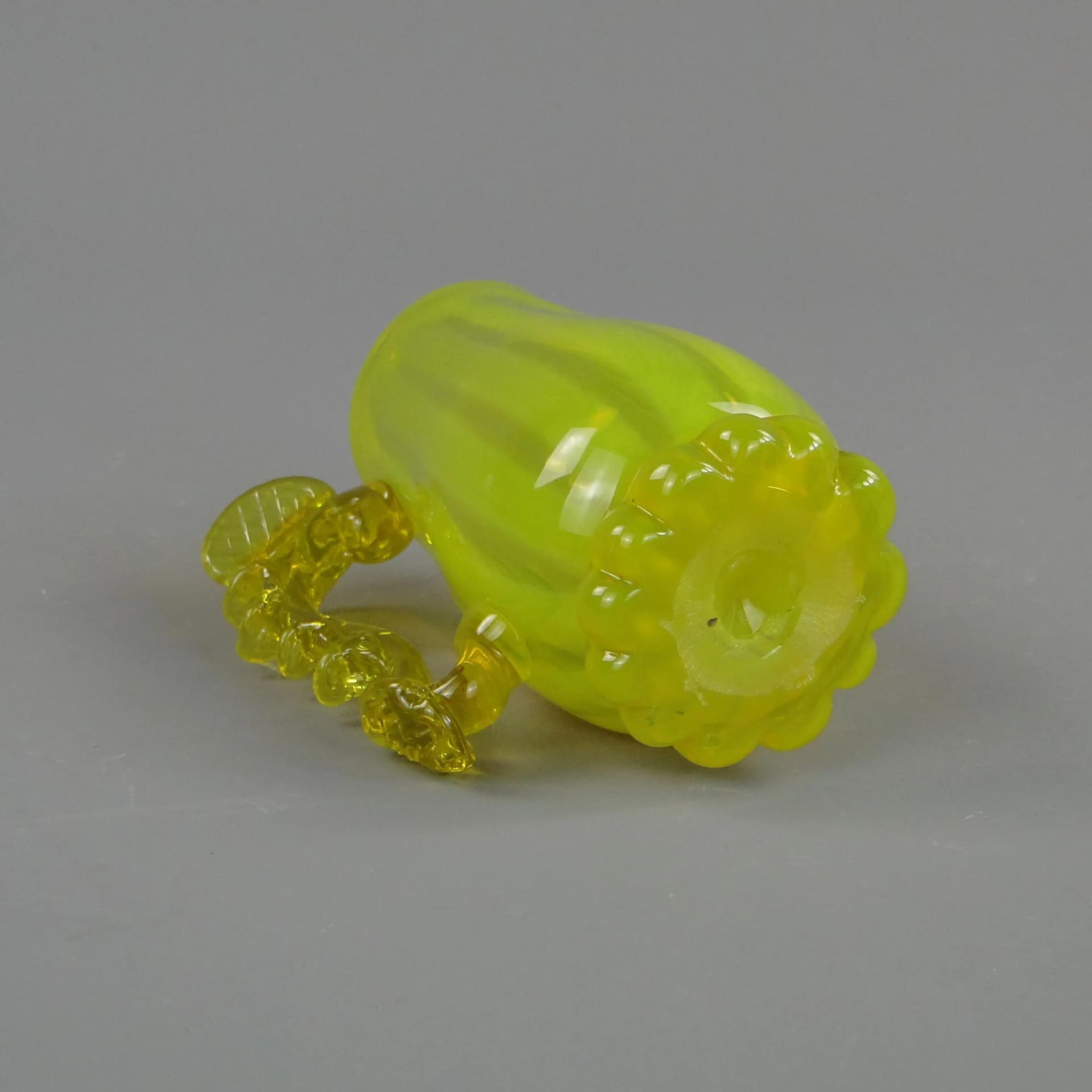 Artistic tankard, yellow uranium glass, by J. Słuczan-Orkusz, Poland, 1970s - 35359