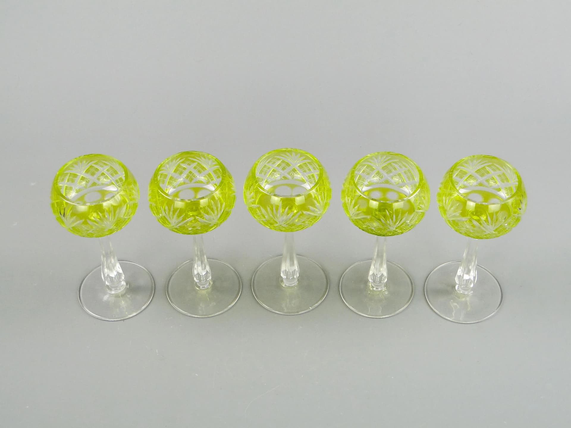 Komplet kielichów, Art déco, turkusowy kryształ, huta Józefina, Polska, lata 20. - 35347