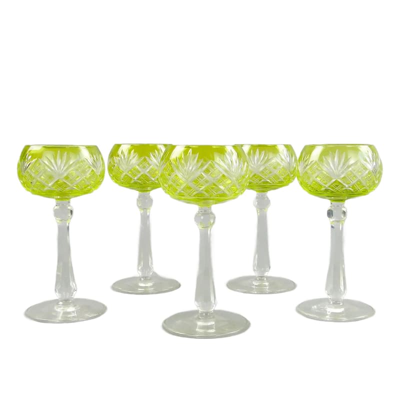 Set of goblets, Art Deco, turquoise crystal, Józefina glassworks, Poland, 1920s