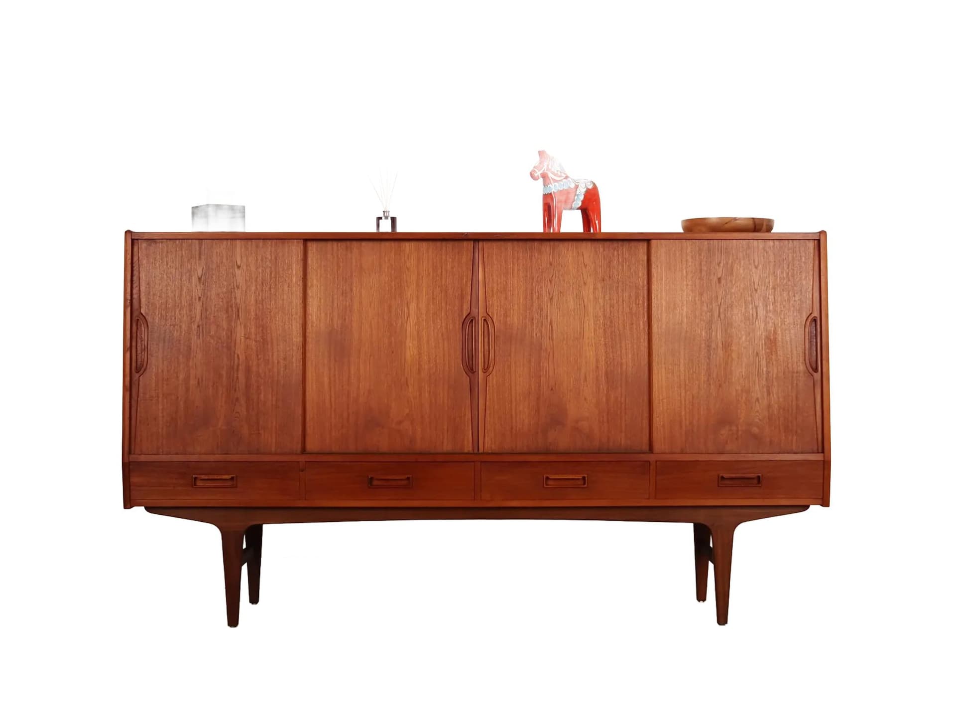 Highboard, brown teak, Børge Dam, Denmark, 1970s
