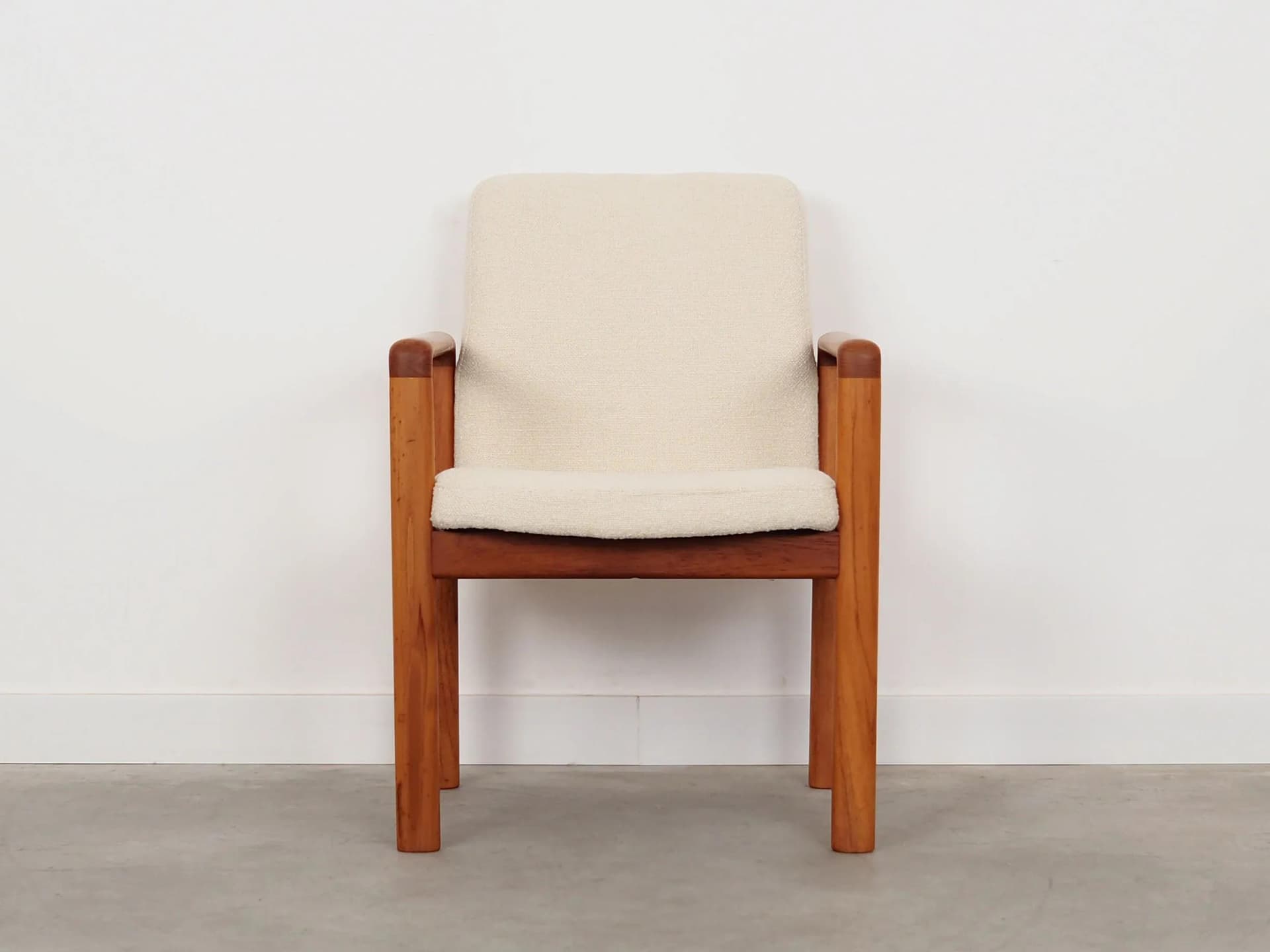 Armchair, teak beige boucle, Denmark, 1970s - 35439