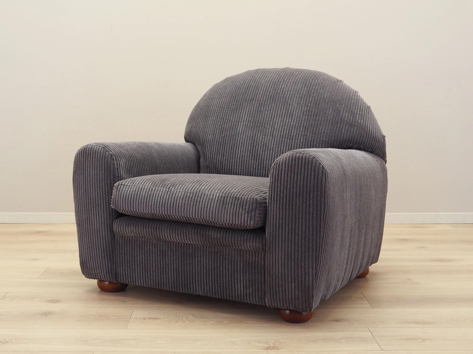 Armchair, grey velvet, wood, Italy, 1970s. - 35429