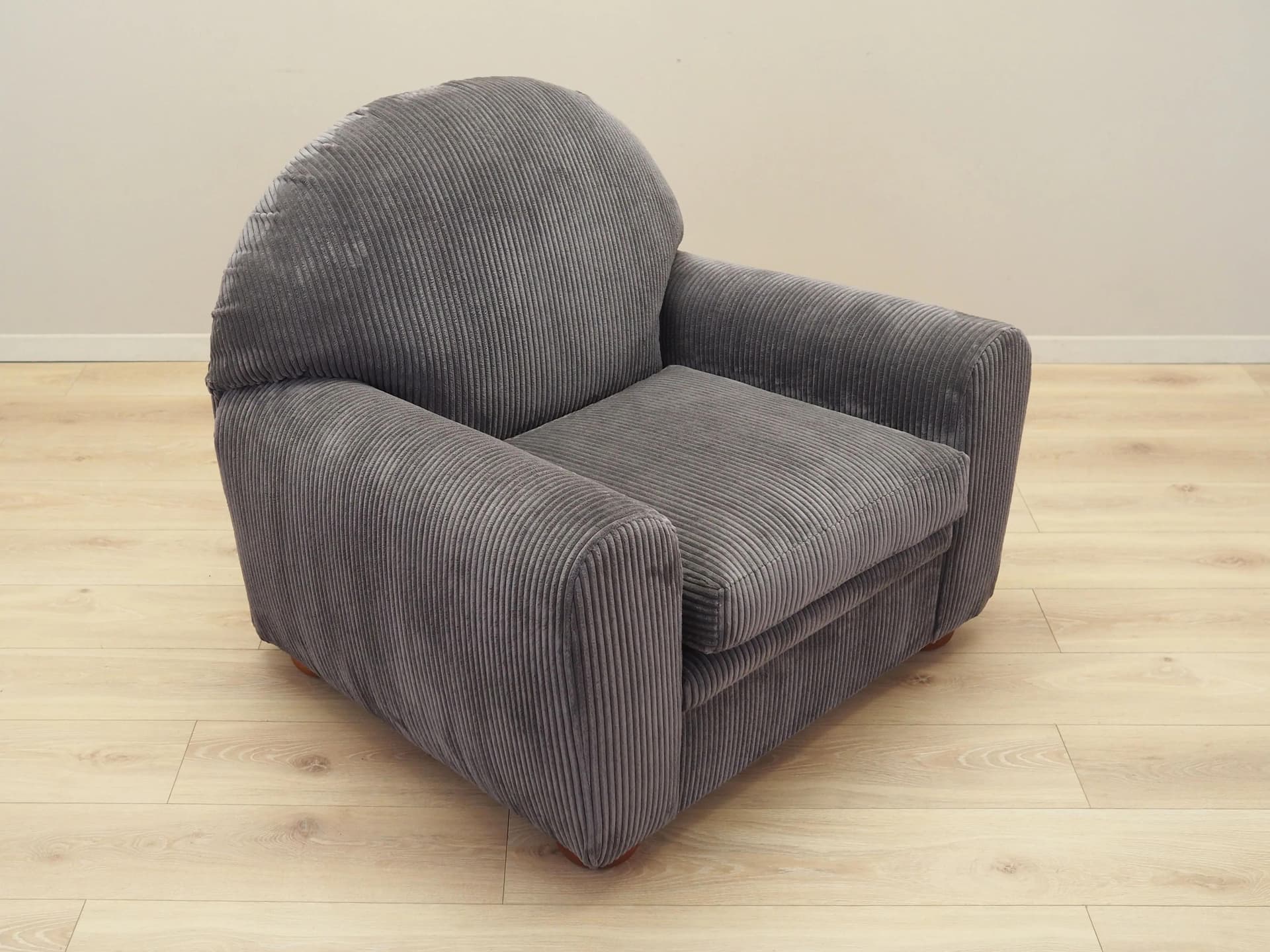 Armchair, grey velvet, wood, Italy, 1970s. - 35434