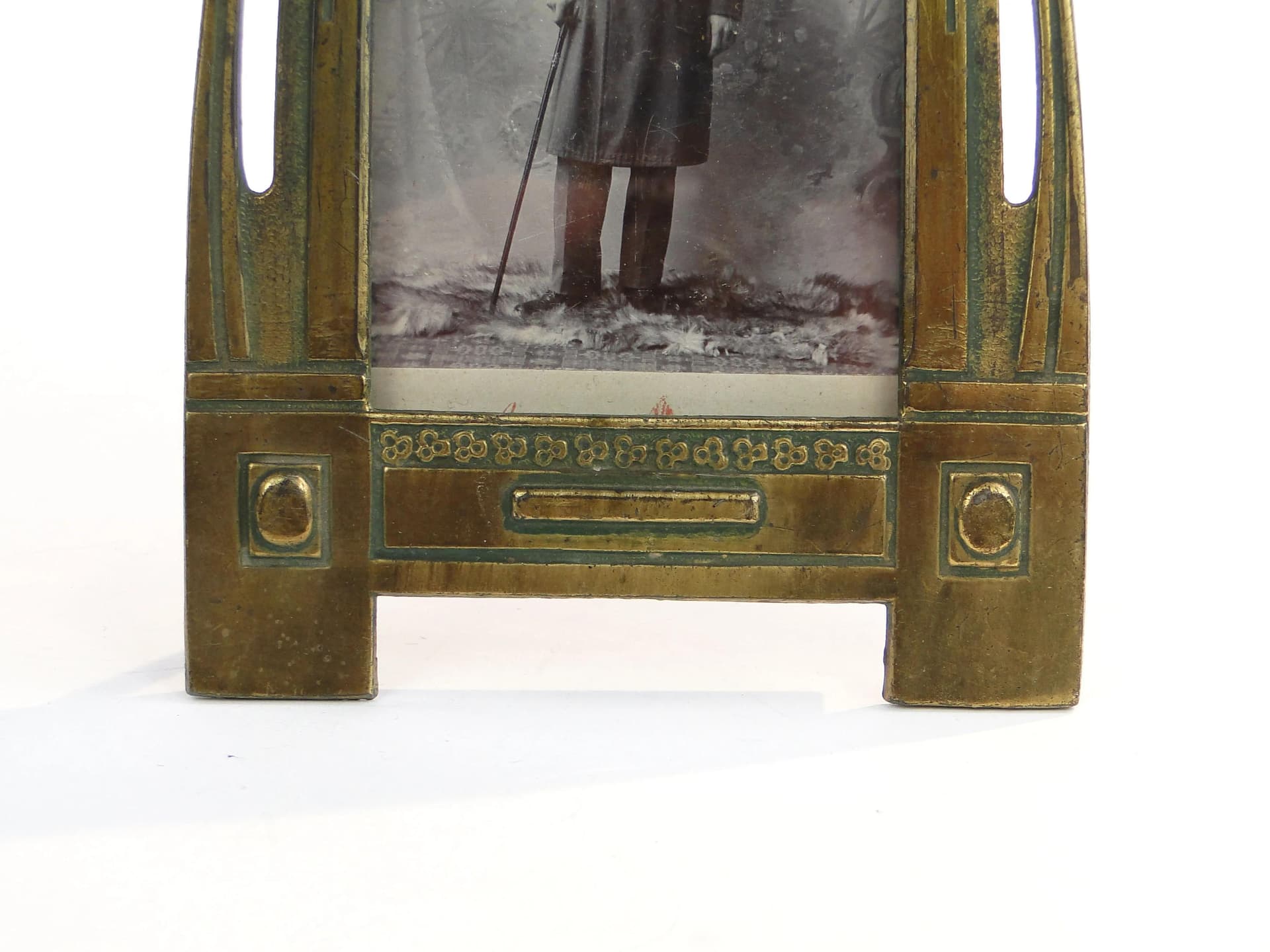 Photo frame, Art Nouveau, gilded pewter steel golden, Poland, early 20th c. - 35575