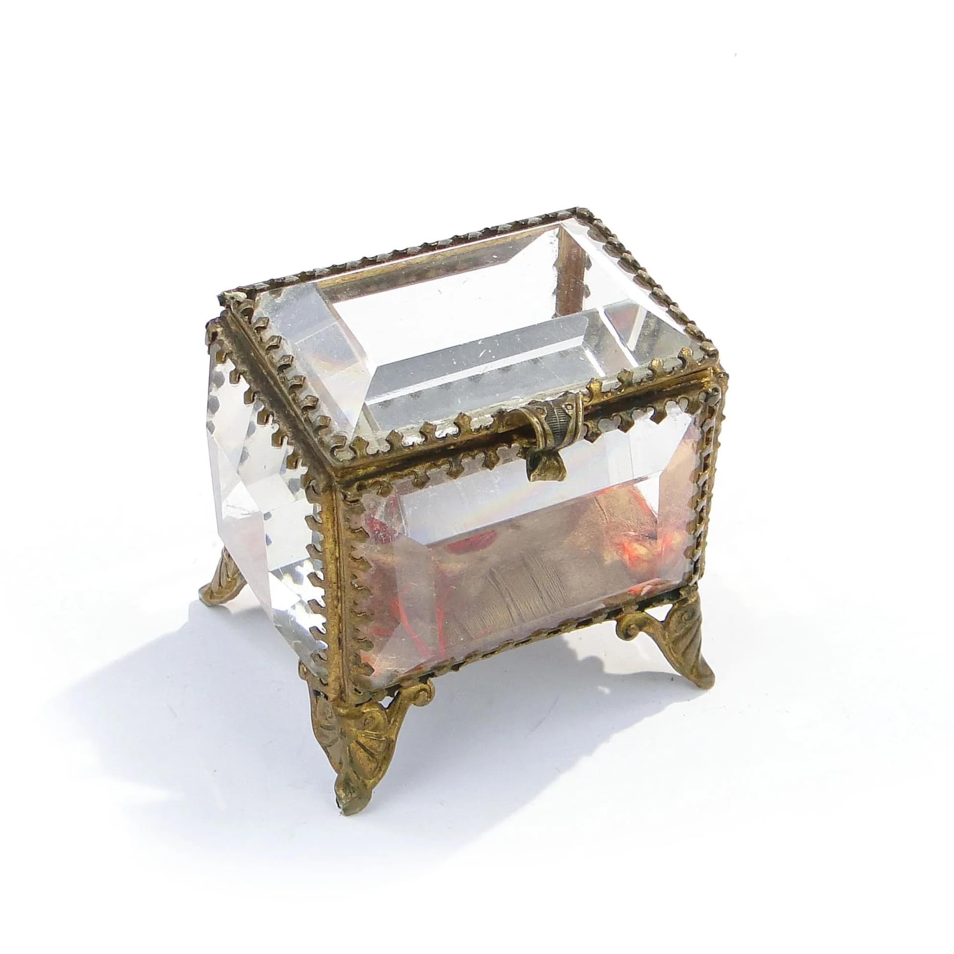 Pudełko na biżuterię, kryształ transparentny, mosiądz złocony, Francja, XIX w. - 35564