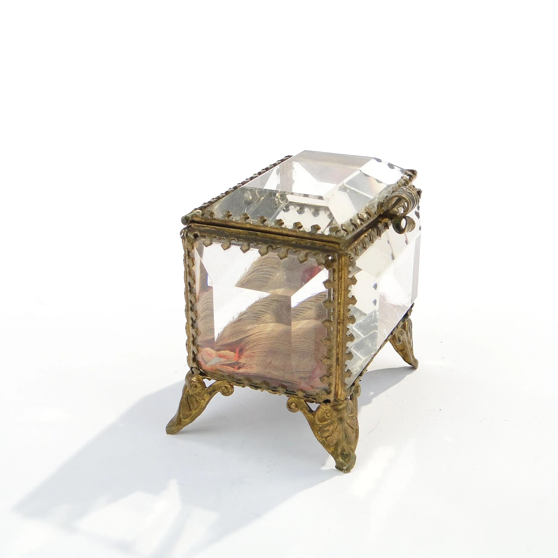 Pudełko na biżuterię, kryształ transparentny, mosiądz złocony, Francja, XIX w. - 35565