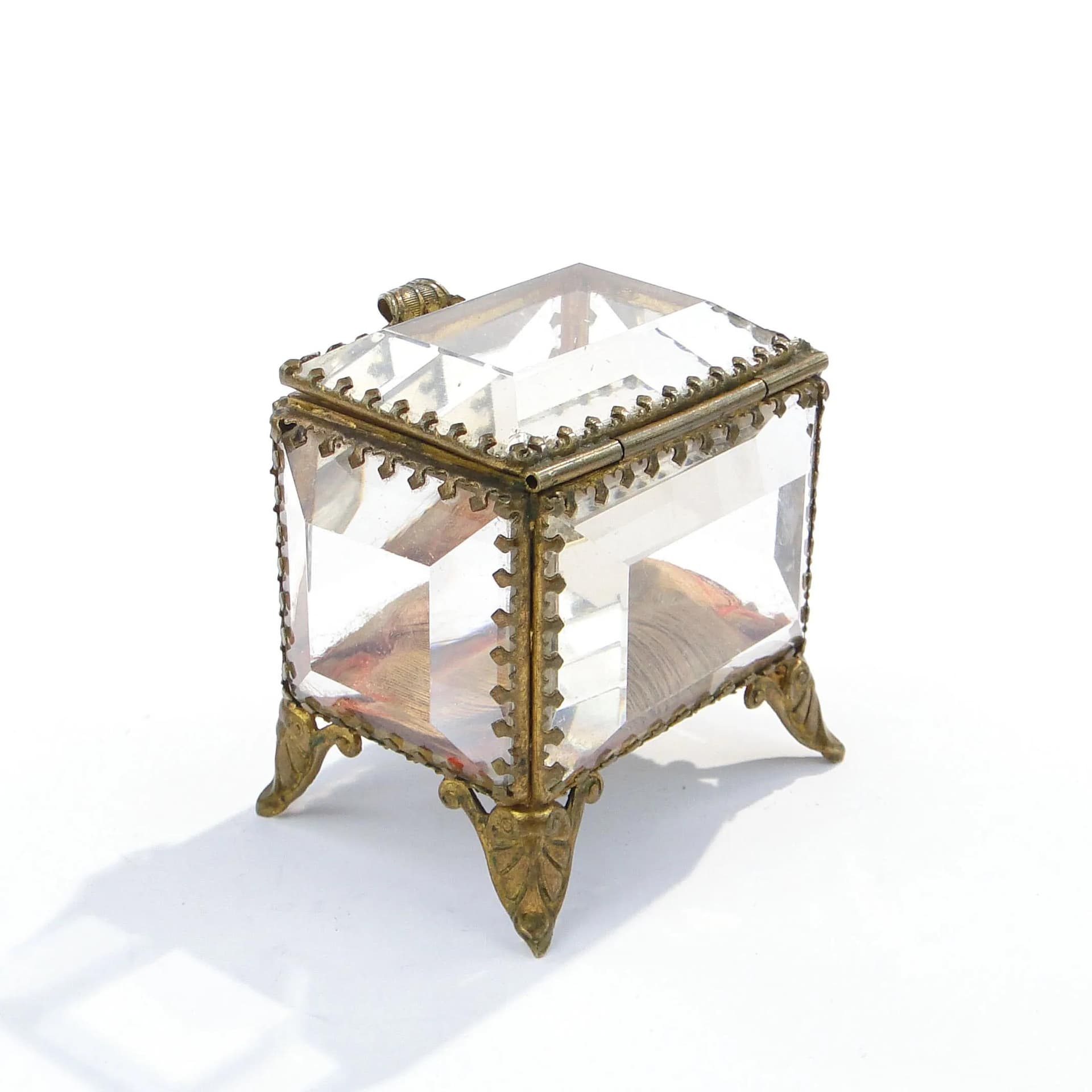 Pudełko na biżuterię, kryształ transparentny, mosiądz złocony, Francja, XIX w. - 35567