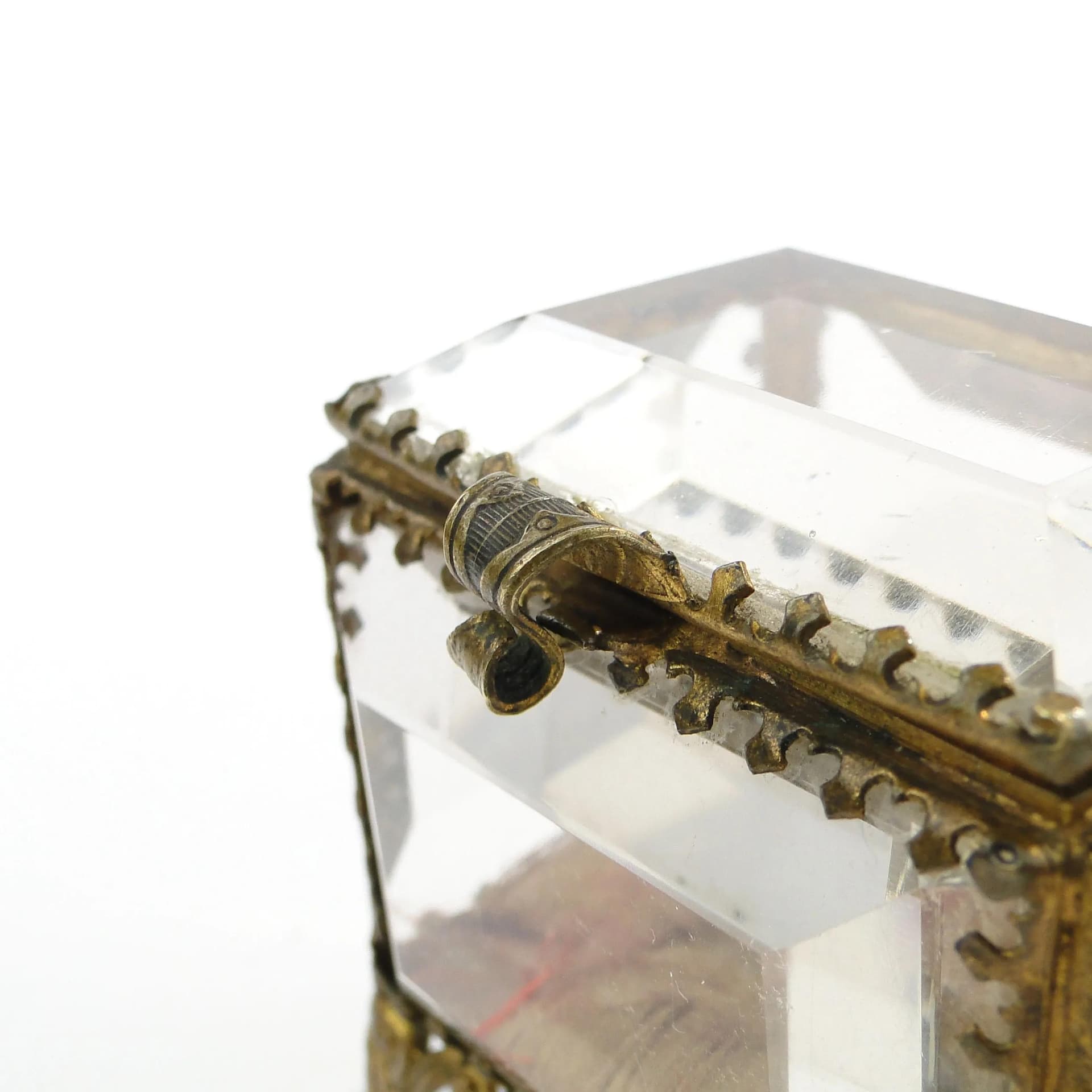 Pudełko na biżuterię, kryształ transparentny, mosiądz złocony, Francja, XIX w. - 35569