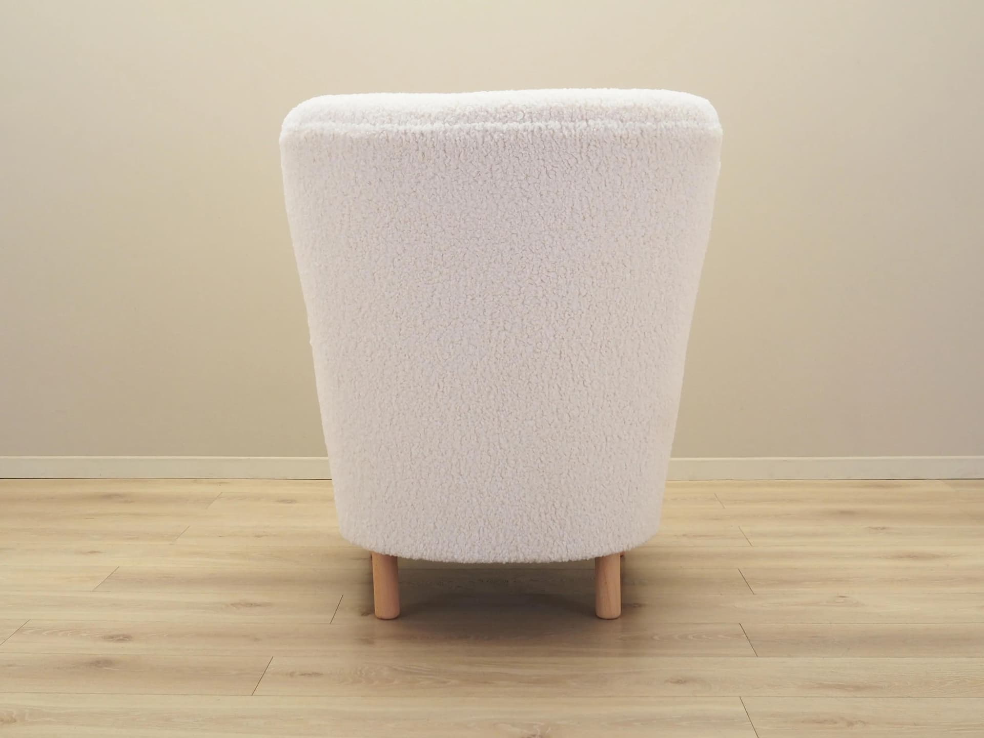 Armchair Scandinavian, white fabric, beech, Denmark, 1950s - 35633