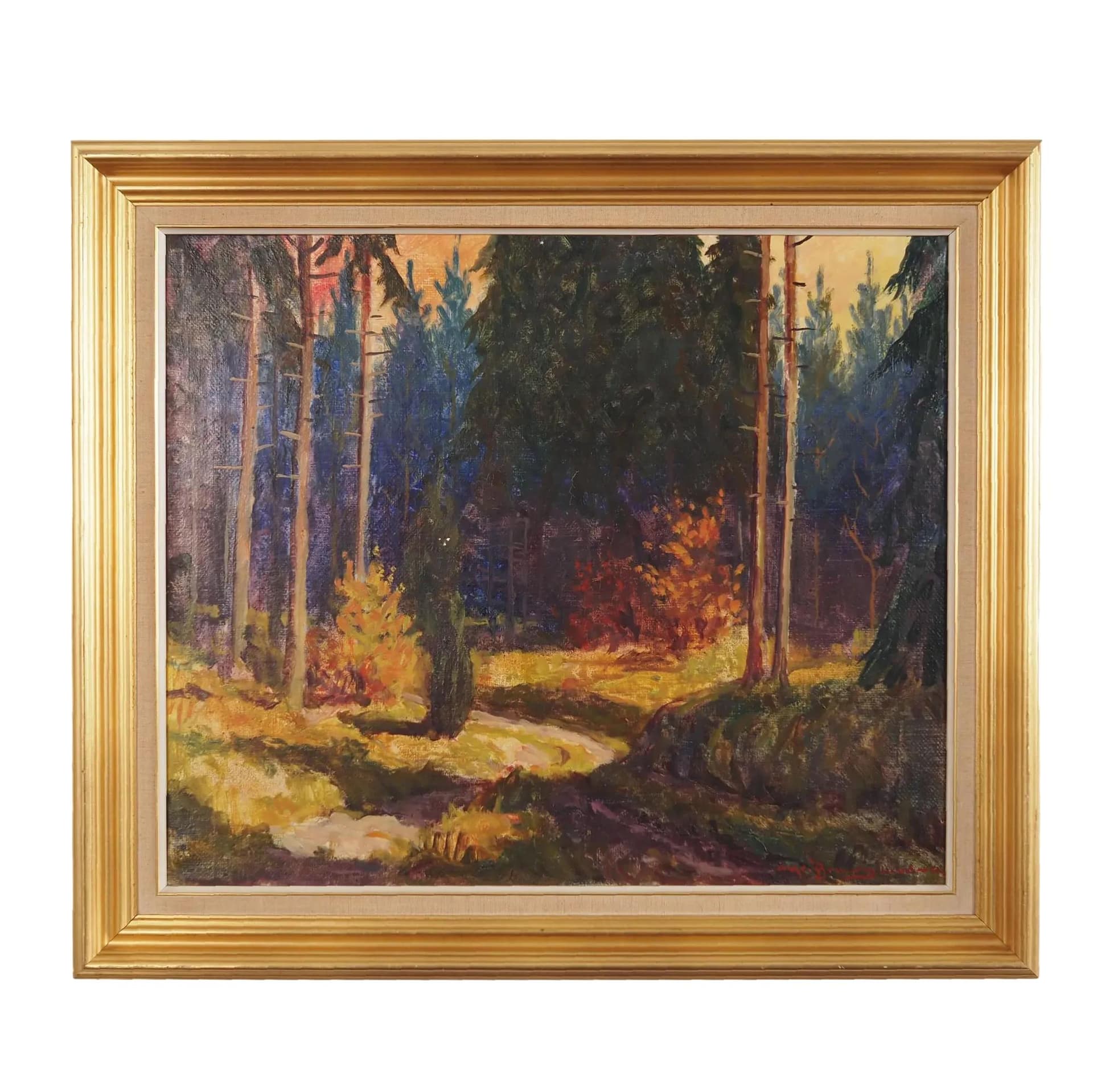 Obraz olejny, skandynawski, multicolor, płótno, lata 60.