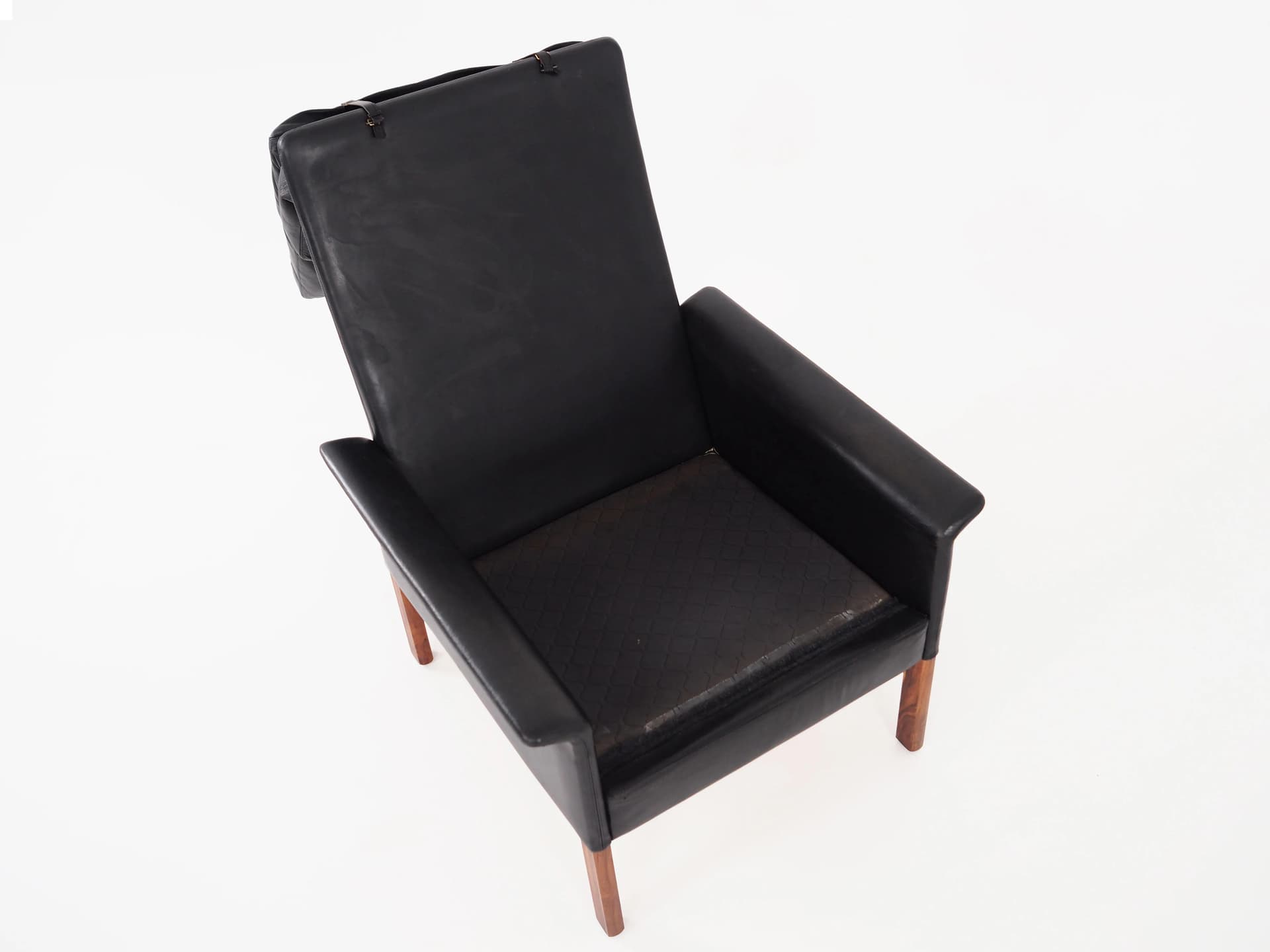 Armchair, black leather, rosewood, by H. Olsen, Denmark, 1960s - 35862