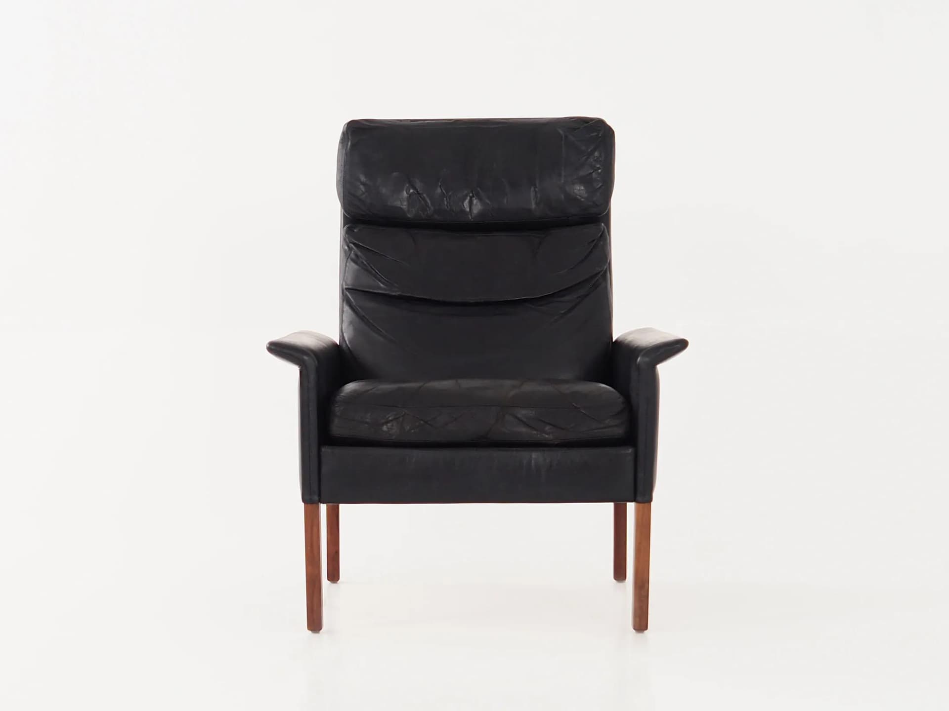 Armchair, black leather, rosewood, by H. Olsen, Denmark, 1960s - 35859