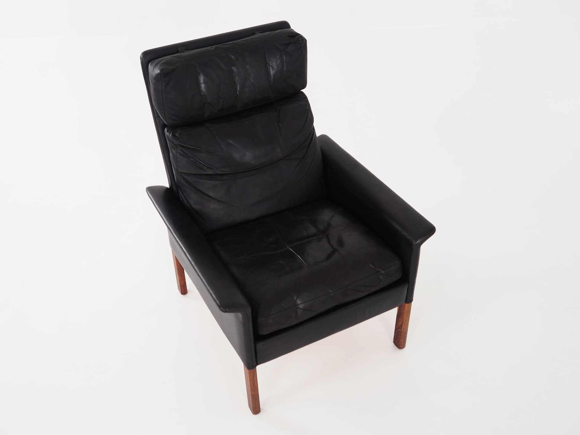 Armchair, black leather, rosewood, by H. Olsen, Denmark, 1960s - 35860