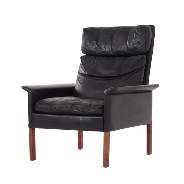 Armchair, black leather, rosewood, by H. Olsen, Denmark, 1960s - DIMENSION