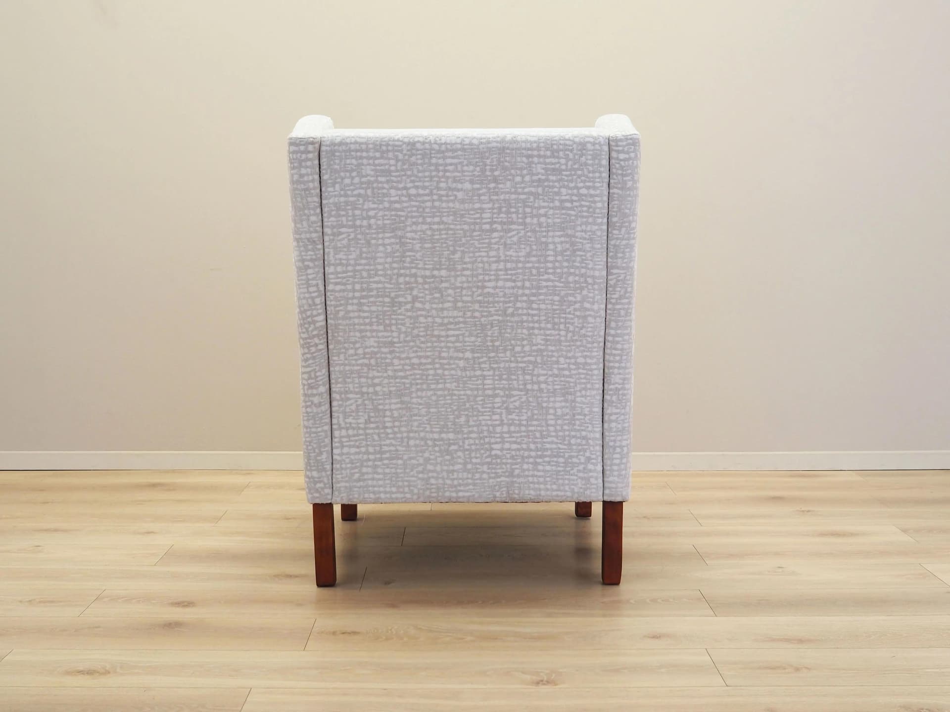 Lounge chair, white grey fabric, brown beech, Denmark, 1960s. - 35830