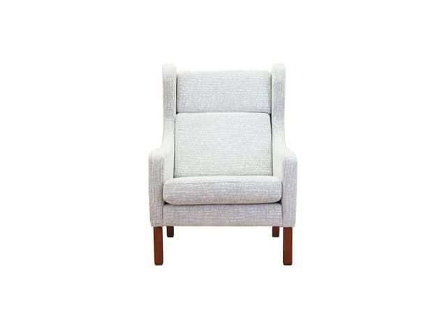 Lounge chair, white grey fabric, brown beech, Denmark, 1960s. - DIMENSION