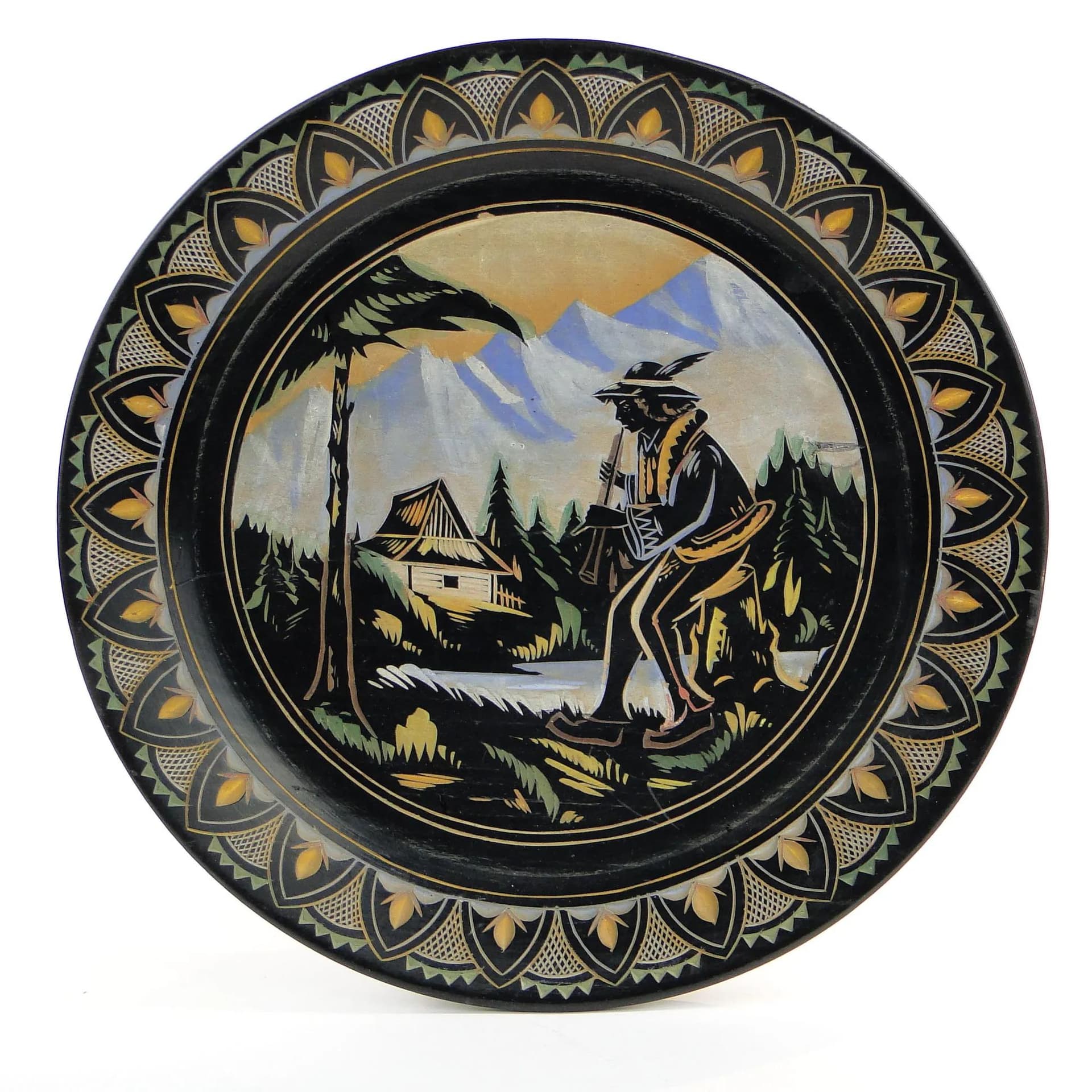 Decorative Plate, Zakopane School, black, wood, Poland, 1920s. - 35718