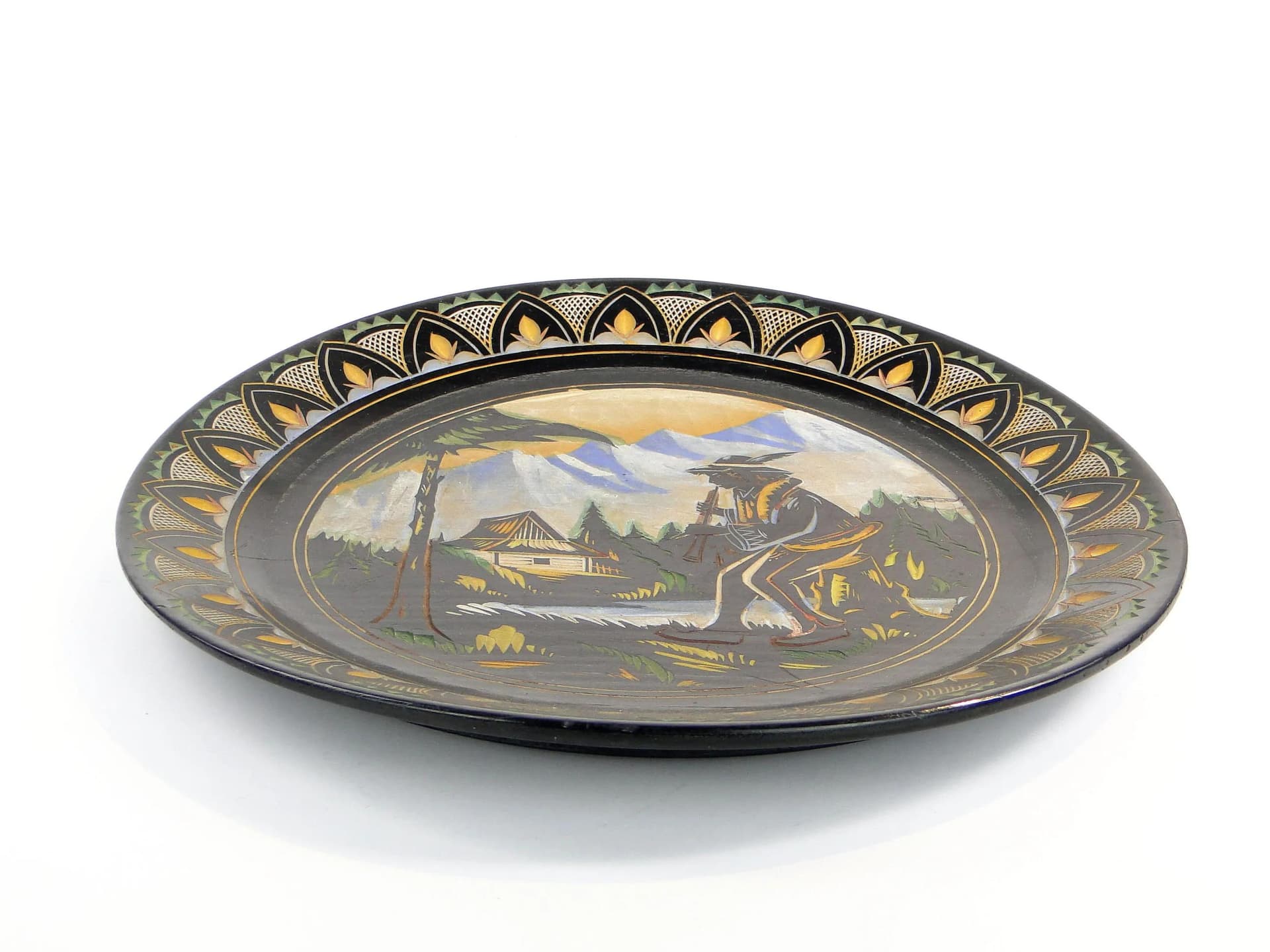 Decorative Plate, Zakopane School, black, wood, Poland, 1920s. - 35721