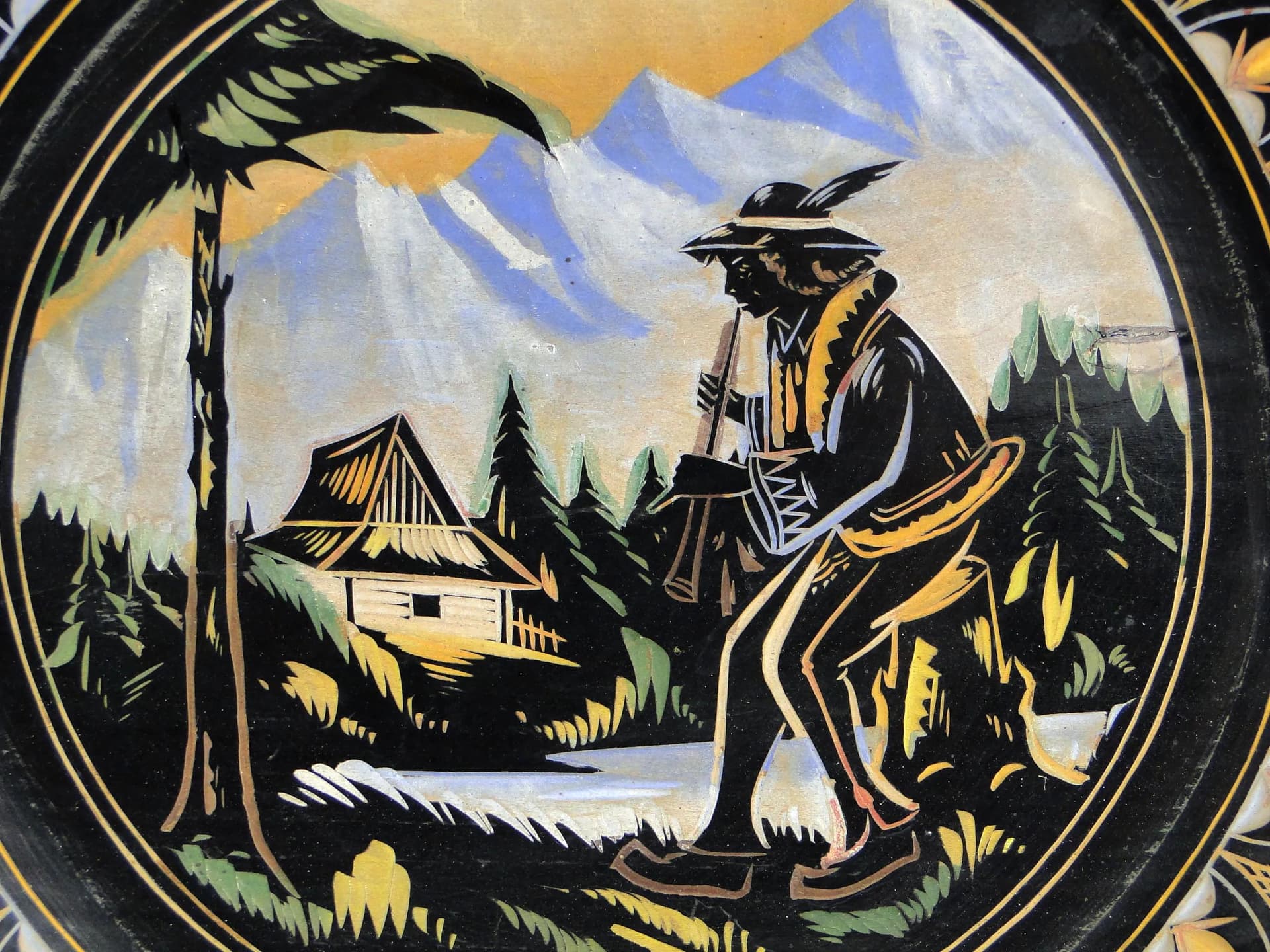 Decorative Plate, Zakopane School, black, wood, Poland, 1920s. - 35719