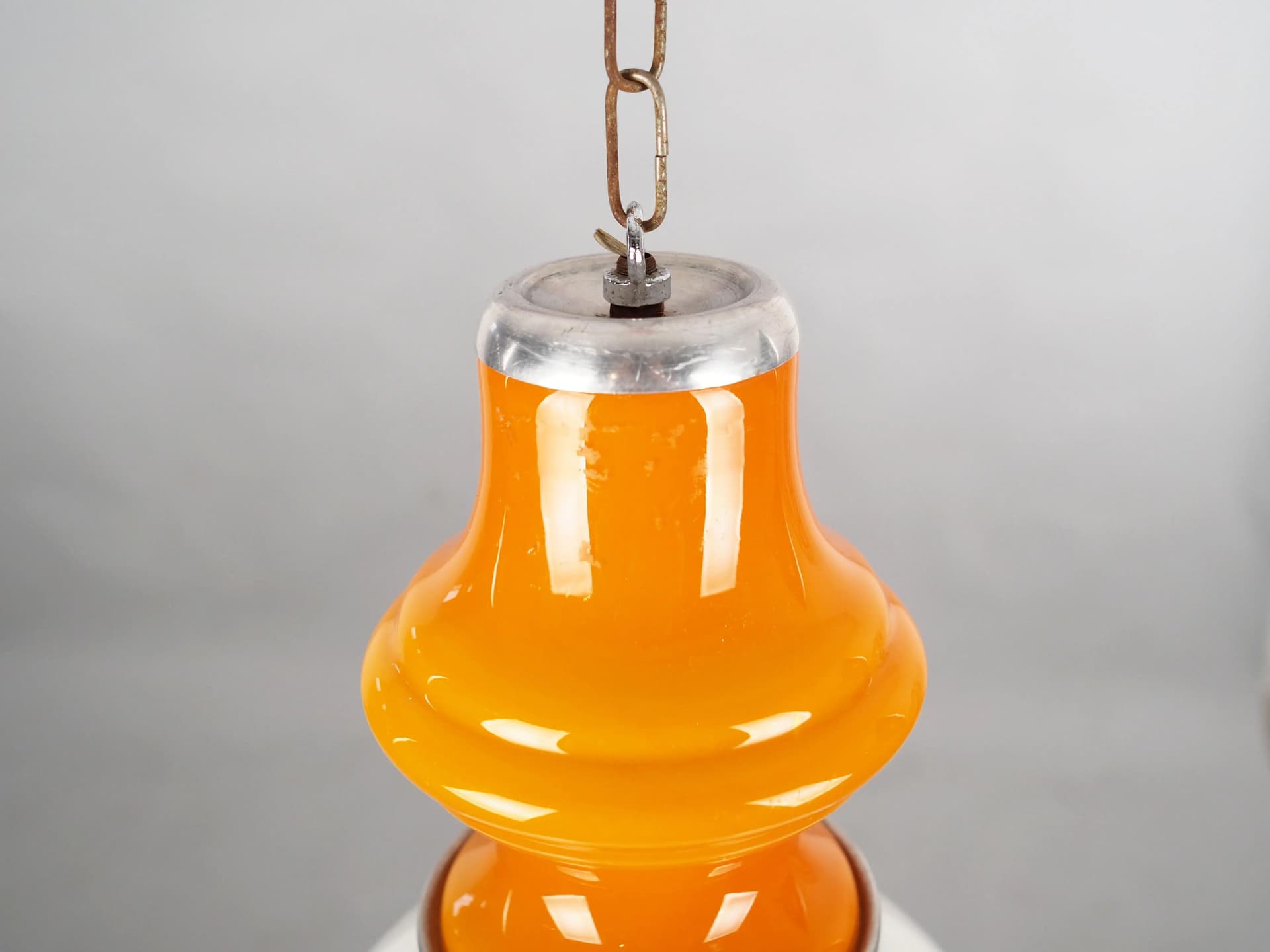 Pendant lamp, orange Murano glass, metal, Mazzega, Italy, 1970s. - 35805